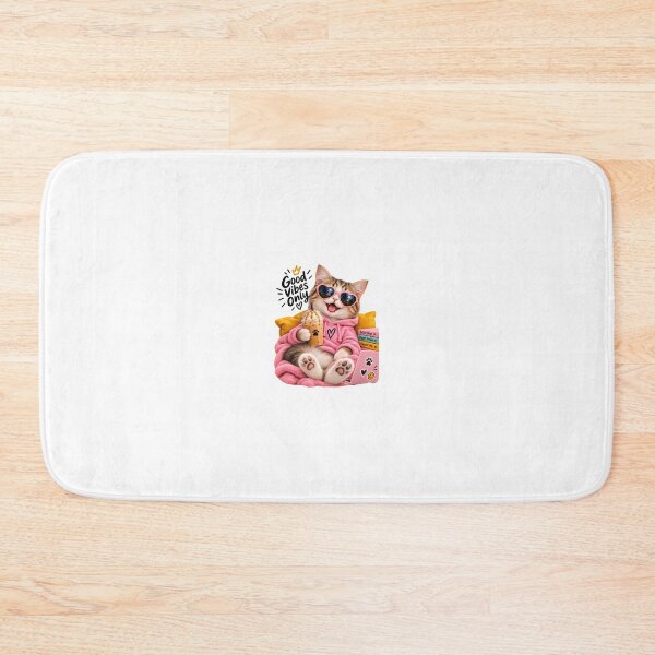 Item preview, Good Vibes Cozy Cat – Happy Coffee Cat in Pink Hoodie designed and sold by Purr & Pixel Studio.