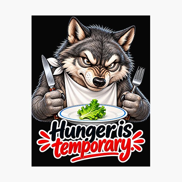 Item preview, Hunger Is Temporary – Funny Wolf Diet Motivation designed and sold by flashARTstudio.