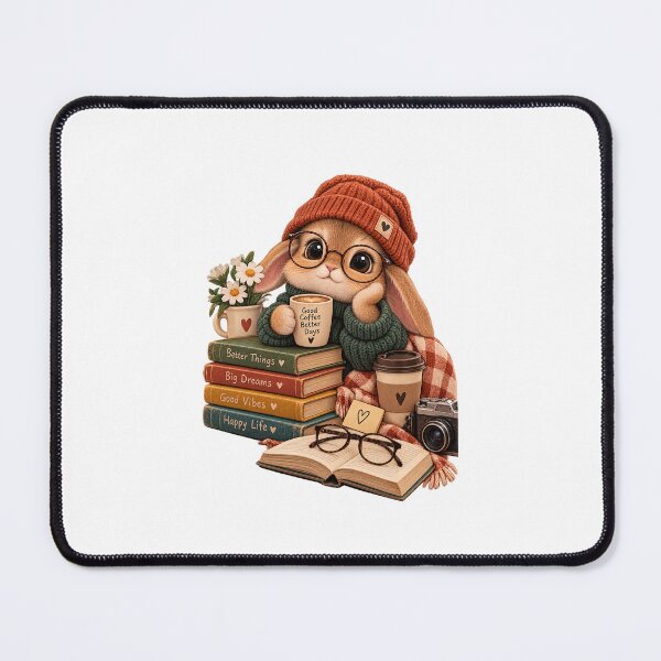 Item preview, Cozy Bunny with Coffee and Books Academic Aesthetic Design designed and sold by SimsimahLaughs.