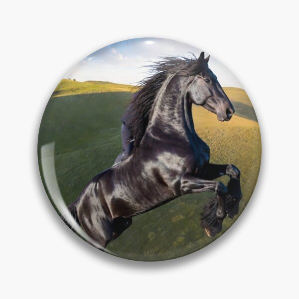 Item preview, Black Horse Rearing In Green Field Dynamic Animal Art designed and sold by IntelliMindDesigns.