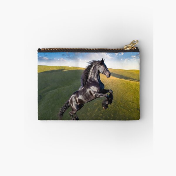 Item preview, Black Horse Rearing In Green Field Dynamic Animal Art designed and sold by IntelliMindDesigns.