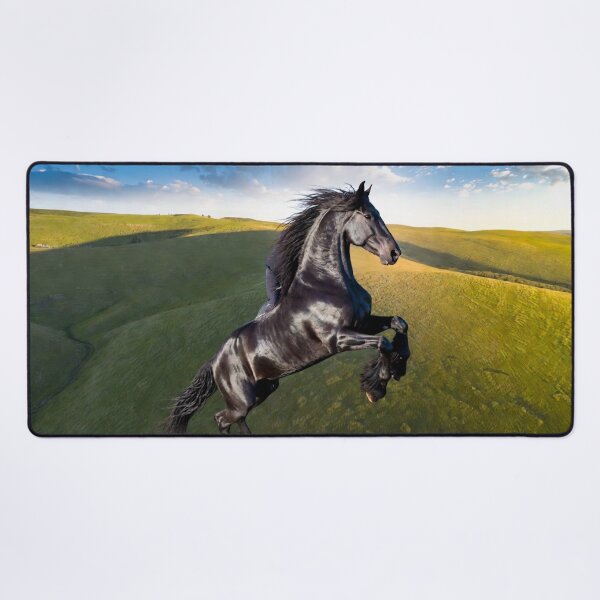 Item preview, Black Horse Rearing In Green Field Dynamic Animal Art designed and sold by IntelliMindDesigns.