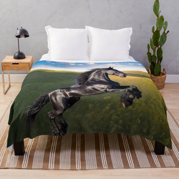 Item preview, Black Horse Rearing In Green Field Dynamic Animal Art designed and sold by IntelliMindDesigns.