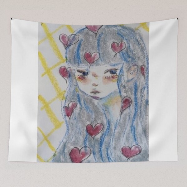Item preview, Blue-Haired Girl with Hearts - Soft Portrait Illustration designed and sold by MOE'S LITTLE GALLERY.