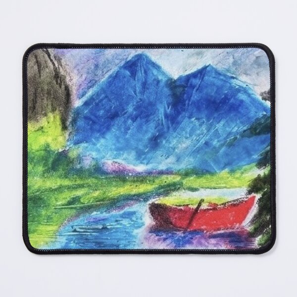 Item preview, Red Boat on Mountain Lake - Oil Pastel Landscape designed and sold by MOE'S LITTLE GALLERY.
