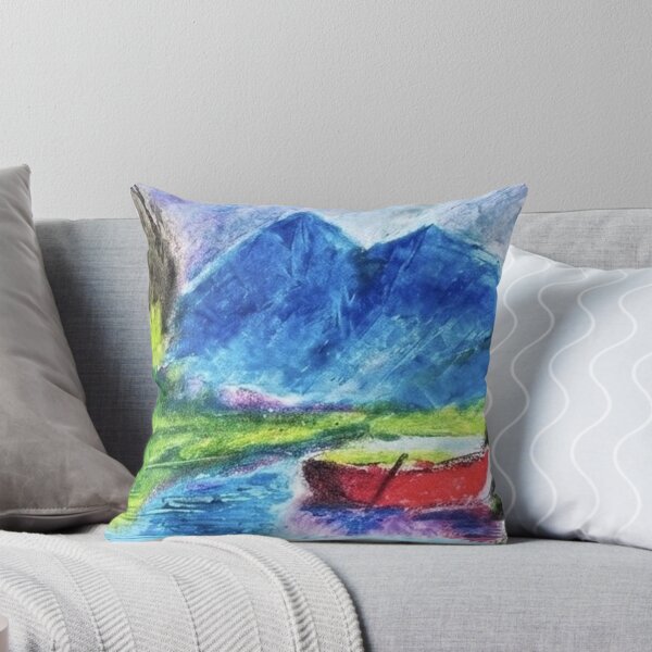 Item preview, Red Boat on Mountain Lake - Oil Pastel Landscape designed and sold by MOE'S LITTLE GALLERY.