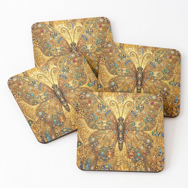 Item preview, Vintage golden art nouveau butterfly mosaic tile art designed and sold by hollycooper.