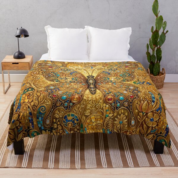 Item preview, Vintage golden art nouveau butterfly mosaic tile art designed and sold by hollycooper.