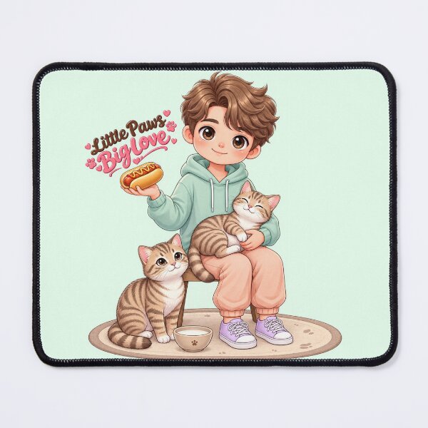 Item preview, Cute Boy with Two Cats – Little Paws Big Love | Chibi Cat Lover Design designed and sold by Meluna-studio.