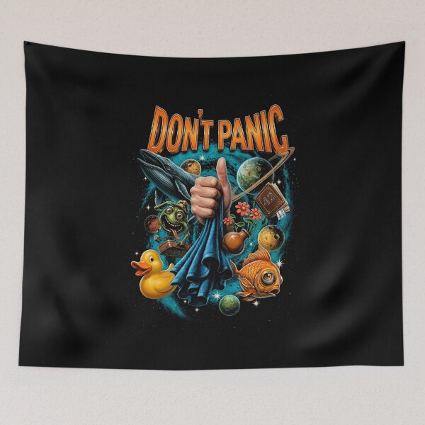 Item preview, Don't Panic – Hitchhiker's Guide to the Galaxy Cosmic Graphic Tee designed and sold by MikeMoreArt.