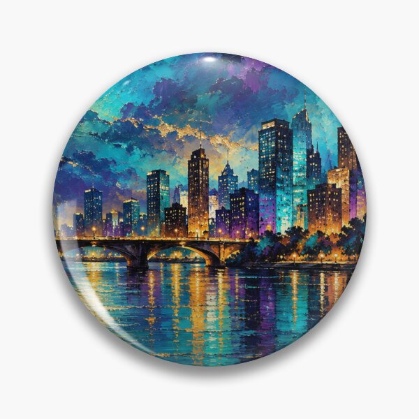 Item preview, Moonlit Symphony Over the Metropolis Urban Nightscape Digital Impasto Fine Art Print designed and sold by Joey Santiago.