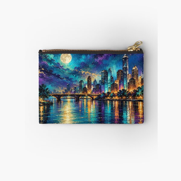 Item preview, Moonlit Symphony Over the Metropolis Urban Nightscape Digital Impasto Fine Art Print designed and sold by Joey Santiago.