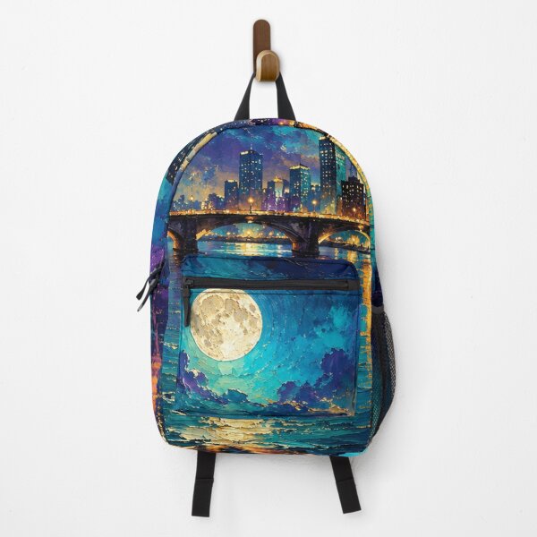 Item preview, Moonlit Symphony Over the Metropolis Urban Nightscape Digital Impasto Fine Art Print designed and sold by Joey Santiago.