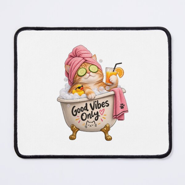 Item preview, Good Vibes Only Cute Relaxing Cat in Bathtub Spa Design designed and sold by SimsimahLaughs.
