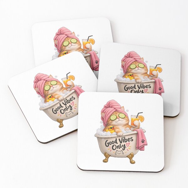 Item preview, Good Vibes Only Cute Relaxing Cat in Bathtub Spa Design designed and sold by SimsimahLaughs.