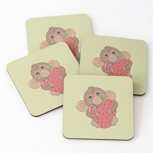 Item preview, Cute Pastel Baby Monkey with Strawberry | Kawaii Animal Illustration designed and sold by Hille Stickers.