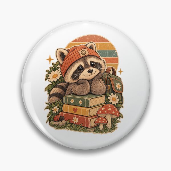 Item preview, Cozy Raccoon with Books and Mushrooms Cottagecore Aesthetic Design designed and sold by SimsimahLaughs.