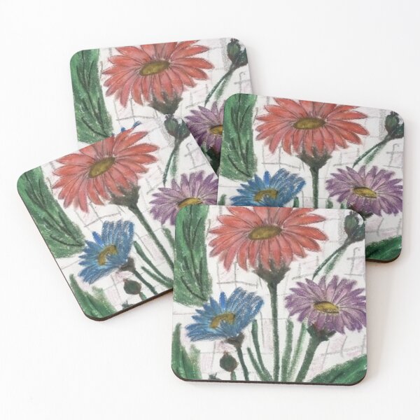 Item preview, Three Daisies Bouquet - Oil Pastel Illustration designed and sold by MOE'S LITTLE GALLERY.