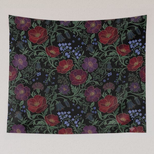 Item preview, Gothic Dark Floral Botanical Pattern designed and sold by ShivCraftStudio.