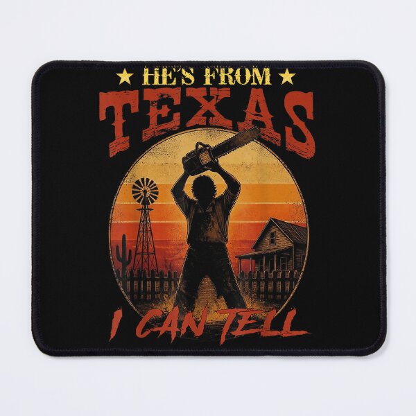 Item preview, He's from Texas I Can Tell Halloween Chainsaw Spooky Farm designed and sold by leevekaArt.