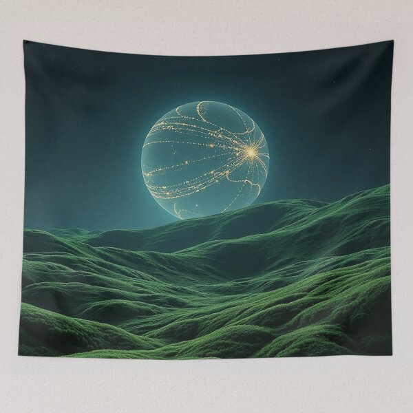 Item preview, Surreal Green Alien Landscape With Glowing Planet designed and sold by IntelliMindDesigns.