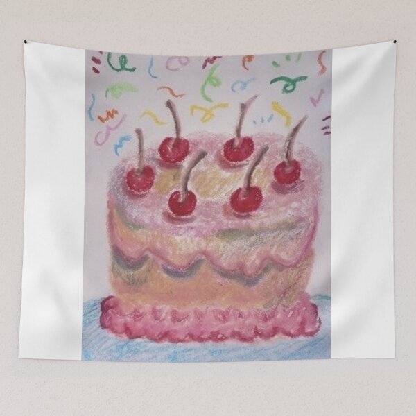 Item preview, Cherry Confetti Cake - Oil Pastel Illustration designed and sold by MOE'S LITTLE GALLERY.