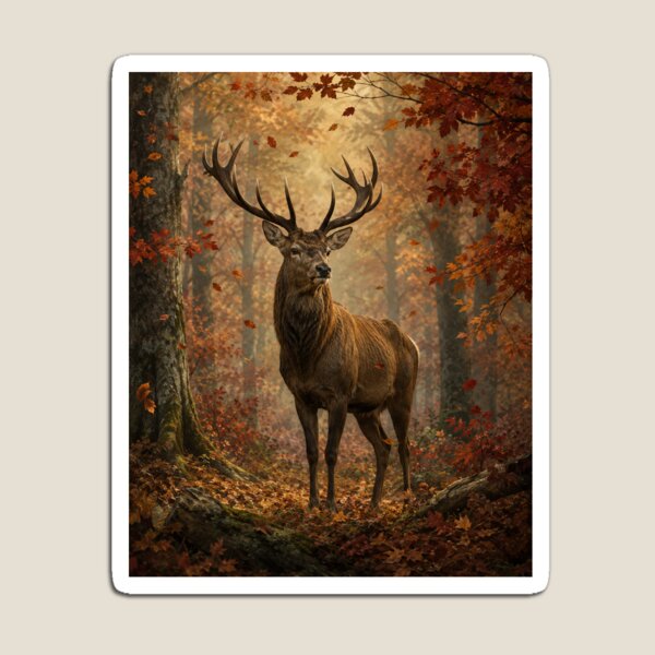 Item preview, Majestic Red Deer in an Autumn Forest Wildlife Nature Art designed and sold by DrAsmaaMohamed.