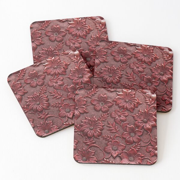 Item preview, Deep Red Faux Tooled Leather Printed Floral Texture designed and sold by SeaChangeDesign.