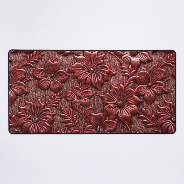Item preview, Deep Red Faux Tooled Leather Printed Floral Texture designed and sold by SeaChangeDesign.
