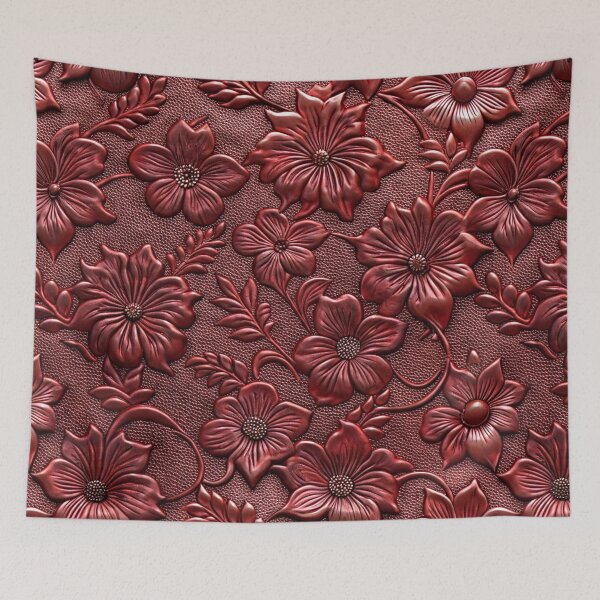 Item preview, Deep Red Faux Tooled Leather Printed Floral Texture designed and sold by SeaChangeDesign.