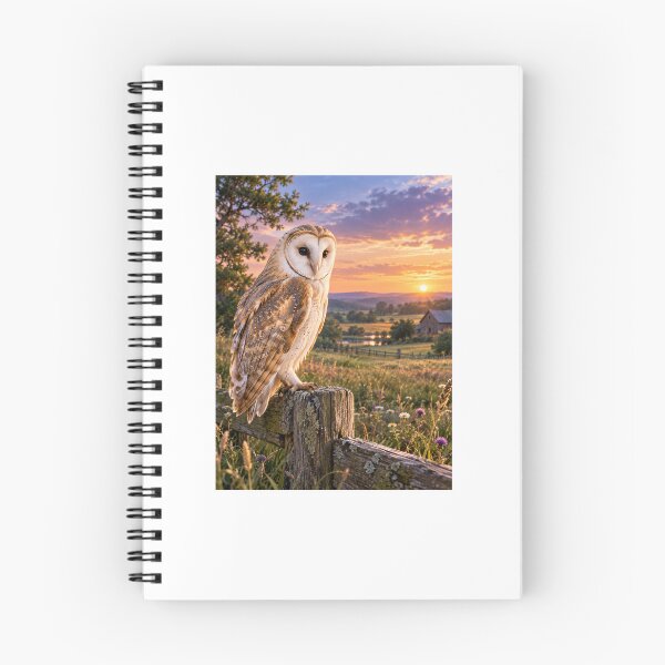 Item preview, Beautiful Barn Owl at Sunset Countryside Landscape Wildlife Art designed and sold by DrAsmaaMohamed.