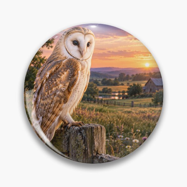 Item preview, Beautiful Barn Owl at Sunset Countryside Landscape Wildlife Art designed and sold by DrAsmaaMohamed.