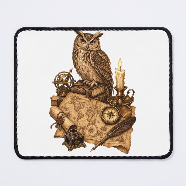 Item preview, Owl on Vintage World Map with Compass designed and sold by DriftmarkStudio.