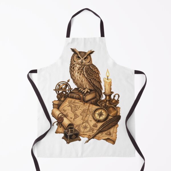 Item preview, Owl on Vintage World Map with Compass designed and sold by DriftmarkStudio.