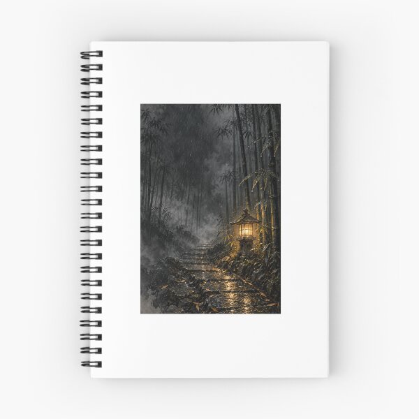 Item preview, Lantern in the Bamboo Rain – Japanese Sumi-e Forest designed and sold by yuryu14yutaka.