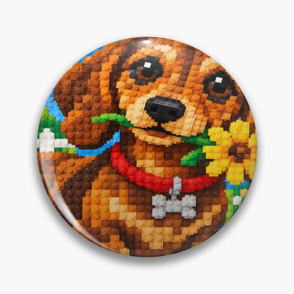 Item preview, Cute Dachshund with a Yellow Flower – Colorful Building Block Mosaic Art designed and sold by WildWhimsy Art.