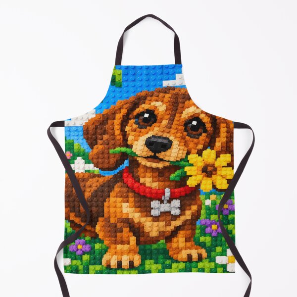 Item preview, Cute Dachshund with a Yellow Flower – Colorful Building Block Mosaic Art designed and sold by WildWhimsy Art.