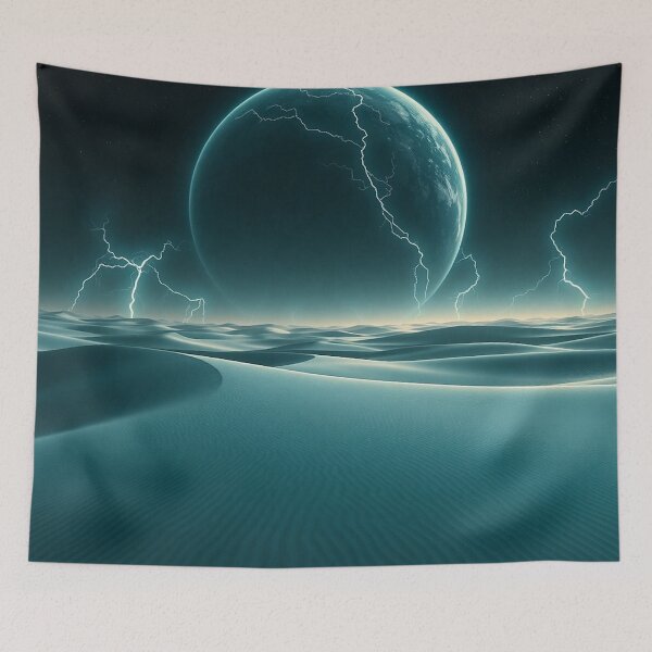 Item preview, Teal Alien Dunes With Cracked Planet And Lightning designed and sold by IntelliMindDesigns.