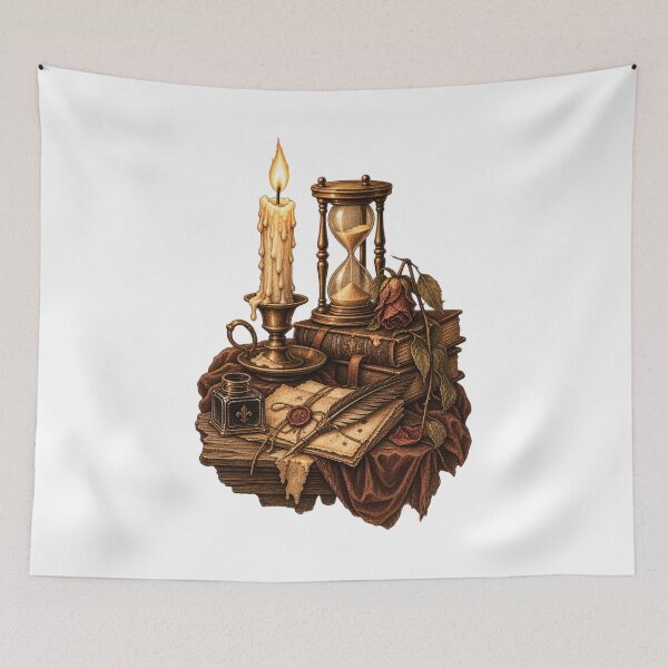 Item preview, Vintage Candle and Hourglass Still Life designed and sold by DriftmarkStudio.