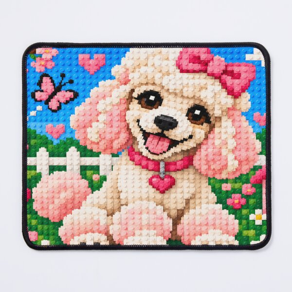 Item preview, Cute White Poodle with Pink Bow – Colorful Building Block Mosaic Art designed and sold by WildWhimsy Art.