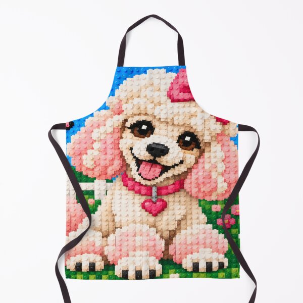 Item preview, Cute White Poodle with Pink Bow – Colorful Building Block Mosaic Art designed and sold by WildWhimsy Art.