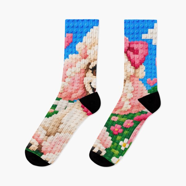 Item preview, Cute White Poodle with Pink Bow – Colorful Building Block Mosaic Art designed and sold by WildWhimsy Art.