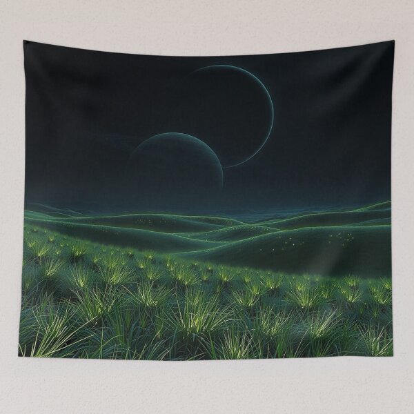 Item preview, Green Alien Hills With Double Moon Night Sky designed and sold by IntelliMindDesigns.