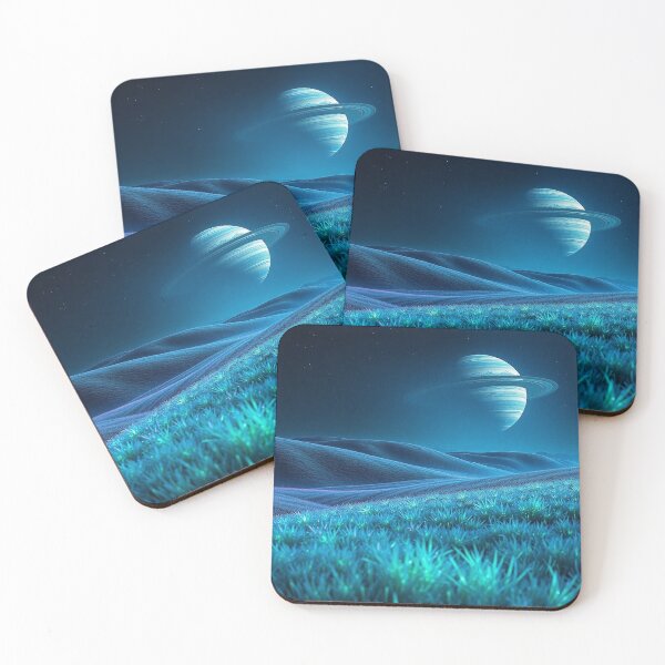 Item preview, Blue Grassy Field With Ringed Planet Sky designed and sold by IntelliMindDesigns.