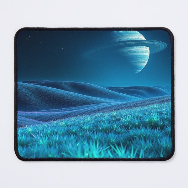 Item preview, Blue Grassy Field With Ringed Planet Sky designed and sold by IntelliMindDesigns.