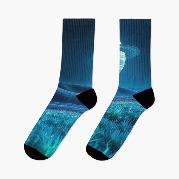 Item preview, Blue Grassy Field With Ringed Planet Sky designed and sold by IntelliMindDesigns.