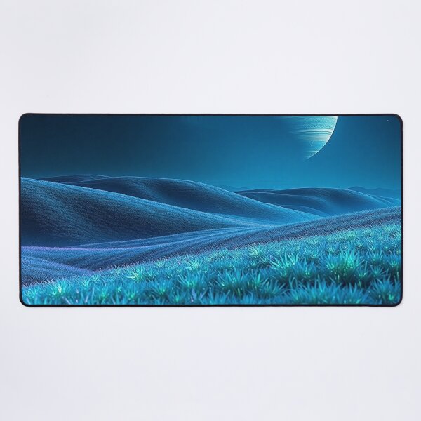 Item preview, Blue Grassy Field With Ringed Planet Sky designed and sold by IntelliMindDesigns.