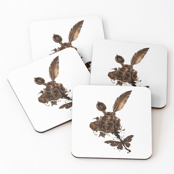 Item preview, Inkwell and Quill with Moth Silhouette designed and sold by DriftmarkStudio.