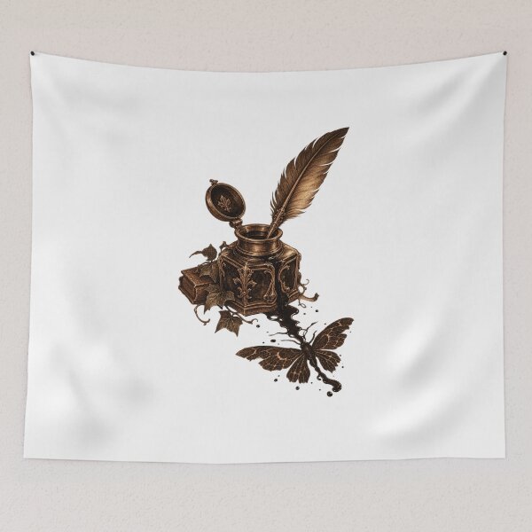 Item preview, Inkwell and Quill with Moth Silhouette designed and sold by DriftmarkStudio.