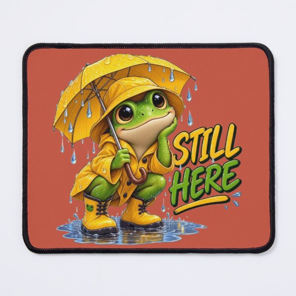 Item preview, Cute Frog in Yellow Raincoat with Umbrella - "Still Here" Rainy Day Art designed and sold by Northern Glow Art.